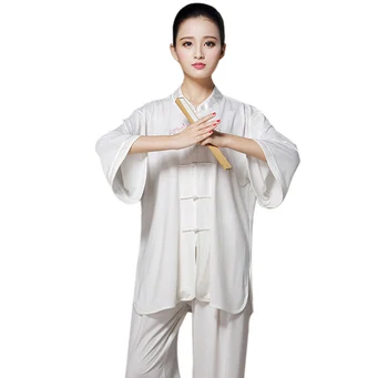Nový Design Ženy Bavlněné Povlečení Čisté Barvy Tai Chi Jednotné Bojové Umění Kung Fu Oblek Pro Taiji Wushu Oblečení Oblečení