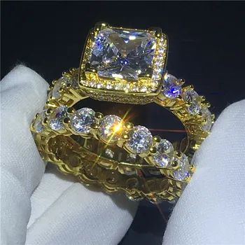 Choucong Ručně vyráběné Vintage prsten 5A zirkony Cz Žluté Zlato Naplněné 925 stříbrný Zásnubní Svatební Kapely Prsteny Pro Ženy bijoux