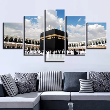 Moderní Tisk Rámec Plátno Obrázky 5 Kusů Masjid Al-Haram Krajiny Plakáty, Obrazy Modulární Pokoj Dekor Doma Zdi Umění