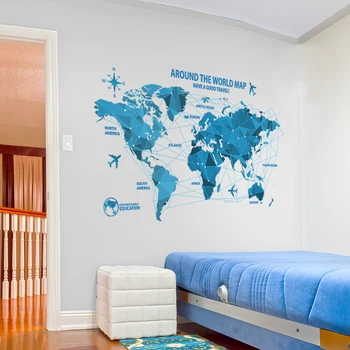 Vodotěsné 3d modrá mapa světa samolepky na zeď kanceláře, pokoje obtisky dekor kreativní umění zdi ložnice pro domácí dekorace stěny nálepky