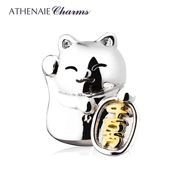 ATHENAIE 925 Sterling Silver Japonské Štěstí a Bohatství Plutus Kočka Kouzlo Bílé Pokynul Kočka Maneki Neko Korálek pro Náramek