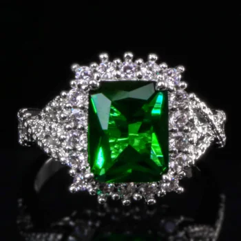 Jellystory klasický obdélník emerald drahokamů prsteny, 925 sterling silver šperky přívěsky prsten pro ženy svatební party velkoobchod
