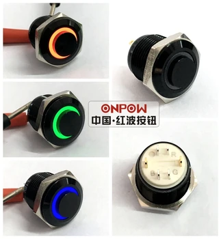 ONPOW 16mm RGB Momentální prsten osvětlené Vysoké kolo Černé hliníkové slitiny tlačítkový spínač (GQ16H-10E/J/RGB/6V/) CE,ROHS