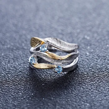GEM JE BALET 925 Sterling Silver Ručně Kapela Twist prsten pro Ženy Šperky 0.47 Ct Přírodní Swiss Modrý Topaz Drahokamy Prsten