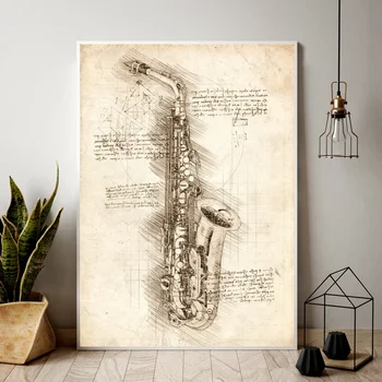 Saxofon konstrukční výkresy Plátno Umění Plakátu Domova Zeď Dekor (Bez Rámečku)