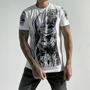Bavlna muži tričko lebka kamínky bílé módní shortsleeve letní nové vtipné streetwear tričko maker muži oblečení neformální