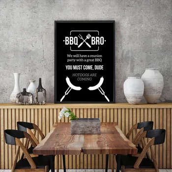 Černá Bílá Grilování BBQ Party Citace Wall Art Malířské Plátno Nordic Plakáty a Tisky, Obrazy na Stěnu Kuchyně Restaurace Dekor