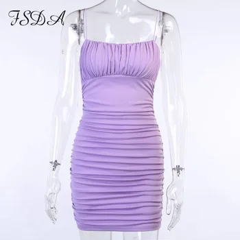 FSDA 2020 Letní Fialové Sexy Bodycon Šaty Ženy Popruh s hlubokým Výstřihem Ruched Černé Club Mini šaty bez Rukávů Obvaz Šaty Party
