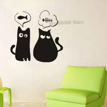 Osobnosti Kočky Chtějí Jíst Ryby Vinylové Samolepky na Zeď Home Dekor Obývací Pokoj, Ložnice Umění nástěnné Malby Vyměnitelné Hot Prodej Obtisky YY466
