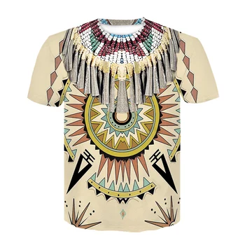 Letní Indie Lakota Lebky Totem Buffalo Soldier 3D Tisk Etnické Retro Pánské Kolo Krk T-Shirt
