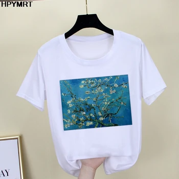 Nové letní t-shirt Van Gogh Starry sky tištěné t tričko ženy Harajuku Retro umění vzor tričko ženy Krátký Rukáv topy oblečení