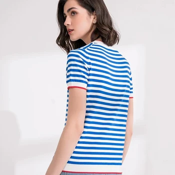 Warmsway Tenké Pletené Tričko Ženy Oblečení 2021 Letní Ženy Dlouhý Rukáv Trička Topy Pruhované Neformální T-Shirt Ženy B-019