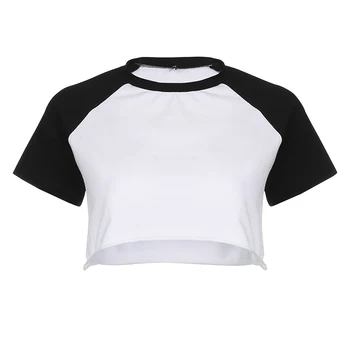 Rockmore Bavlna, Černé T košile Ženy Krátký Rukáv Ležérní Tištěné Korean Trička, Ženy Harajuku Dámské Crop Tops Tees Letní