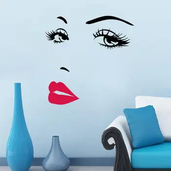 Sexy Řasy a červené rty samolepka na zeď pro obývací pokoj ložnice pozadí dekorace Obtisky tapety Ručně vyřezávané samolepky