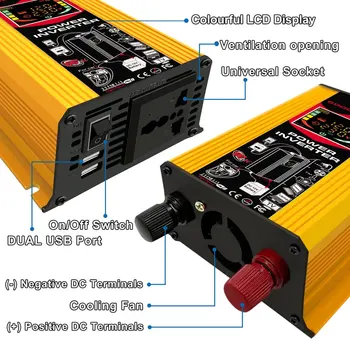 6000W 12V na 220V/110V Smart Display Auto Power Inverter Převodník Adaptér Dual USB Napětí Transformátoru Modifikovaná sinusoida