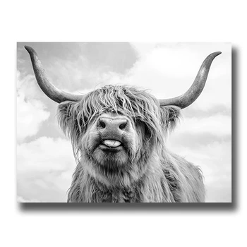 Divoká Zvířata Jaka Highland Kráva Malířské Plátno Cuadros Plakáty a Tisky Umění Zdi Obraz pro Obývací Pokoj Domácí Výzdoba (Bez Rámečku)
