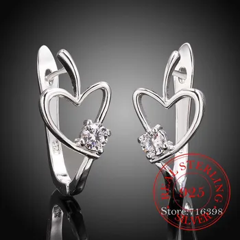 Korejský 925 Sterling Silver Romantické Crystal Láska Srdce Symetrie Vintage Klip na Ucho Náušnice Pro Ženy 2020 Zásnubní Šperky