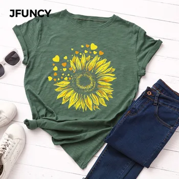 JFUNCY Plus Velikosti Ženy T Košile New Print T-shirt Ženy Krátký Rukáv Bavlna Trička Topy Ženy Letní Tričko