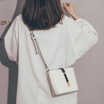 Luxusní značka Ženy Bucket bag 2019 Módní Nové Kvalitní Kožené Dámské Značkové Kabelky Kontrastní barva Rameno Messenger Bag