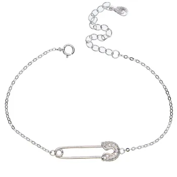 Drop shipping untique elegantní jemný náhrdelník Bezpečnostní Pin kouzlo zpevněné cz náramek sada Dámské Dívky ve 925 sterling silver