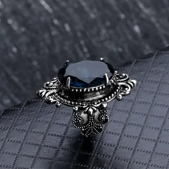 Caiyayinuo Velký Modrý Safír Prsteny pro Ženy, Muže Vintage pravé Stříbro 925 Šperky Prsten Výročí Dárky