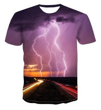 2020Men je 3D tisk T-shirt blesk krajina tisk t-shirt pánské T-shirt Letní Černé Tričko, kolem krku pláž T-shirt