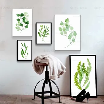 Čerstvé Zelené Rostliny Plátno Malba Listy Tapety Plakát Jednoduché Umění Tisknout Obrázek Řemesla pro Domácí Obývací Pokoj Dekorace