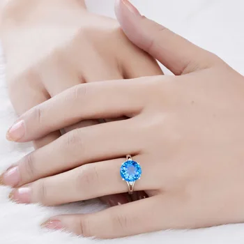 Jellystory prsteny, 925 sterling silver šperky kulatý tvar safír drahokam nastavitelný prsteny pro ženy, svatební zásnubní večírek