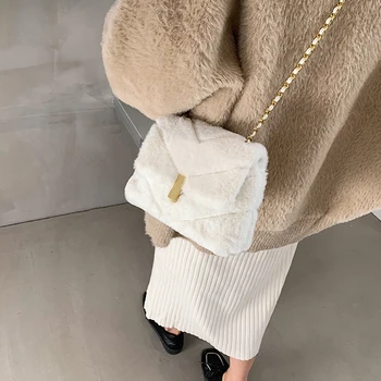 Umělé Kožešiny Crossbody Tašky pro Ženy 2020 dámská Zimní Trendy Značkové Ramenní Kabelky a Peněženky Luxusní Plyšové kabelce