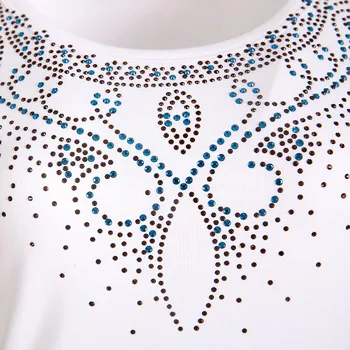 BLINGSTORY Evropě Letní Krátký Rukáv Ležérní Trička Korálek Diamond O-krk Velká Velikost Ženy Bavlněné tričko
