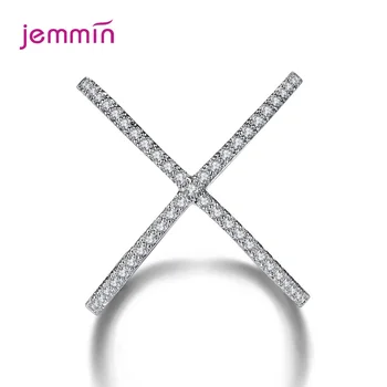 S925 Stříbrné Šperky X Křížení Prst Prsten Ženské Módy Mikro Zpevněné CZ Crystal Kroužky Ženy Infinity Znamení Stříbrné Prsteny Párty