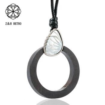 Dřevěný Kruh Šperky Přívěsky Náhrdelníky pro Ženy, Ručně vyráběné ze Santalového dřeva Svetr Řetěz Náhrdelník Módní Dárek pro Přátele
