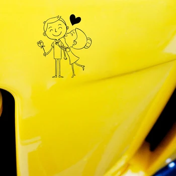 Volkrays Krásné Auto Nálepka Ornament Design Láska Srdce Výzdoba Kiss Doplňky ochranu proti slunečnímu záření PVC Obtisk Černá/Stříbrná,14 cm*12 cm
