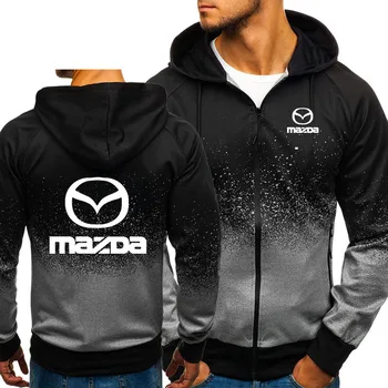 Mikiny Muži Mazda Auto Logo Tisk Ležérní HipHop Harajuku Gradient barvy s Kapucí Pánské Fleece Mikiny na zip Bunda Muž Oblečení