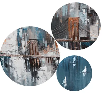 Contempary Modré Abstraktní Městské Budovy Malba Olej na Plátně, Plakáty a Tisky Skandinávské Umění Zdi Obraz pro obývací pokoj