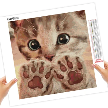 EverShine Diamond Malování Zvířat Obraz Kamínky Diamond Mozaika Cat Cross Stitch Vyšívání Korálky Dekor Pro Domácí Šití