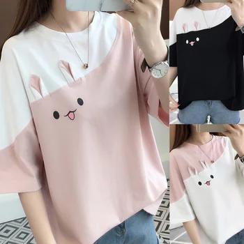 Grunge estetické ulzzang přátelé harajuku rabbit tee kawaii 2019 trička t-shirt ženy, ženské tričko plus velikosti topy korejské