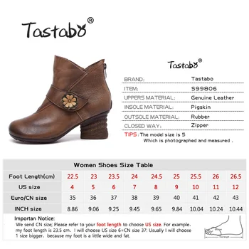 Tastabo Pravé Kůže ruční dámské boty Vintage styl S99806 Hnědá Šedá Ležérní módní Zimní Mid-pata odolné proti opotřebení podešev