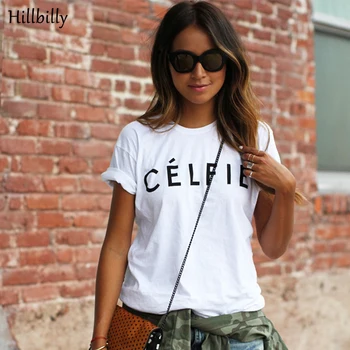 Hillbilly Teplé Velká Velikost Dopis Tisk Celfie Women ' s T-košile v Létě 2019 Bavlna Módní Ulici Nosit Volné Trička Trička C2-4