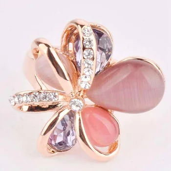 Korean Módní Crystal Opál Prsten Zlaté Barvy, Květ, Tvar, Elegantní Vintage Prsteny Pro Ženy Retro Šperky
