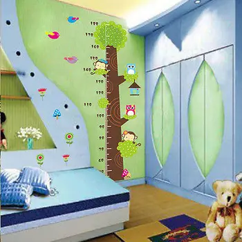 Sovy, Opice, Strom, Výška Chart Děti Růst Měření Školky Zeď Obtisk Nálepka
