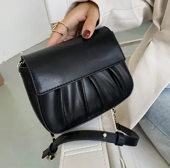 Elegantní Ženský Skládaný Klapka Crossbody taška 2020 Nové Vysoce kvalitní PU Kůže Ženy Značkové Kabelky Řetězce Rameno Messenger Bag