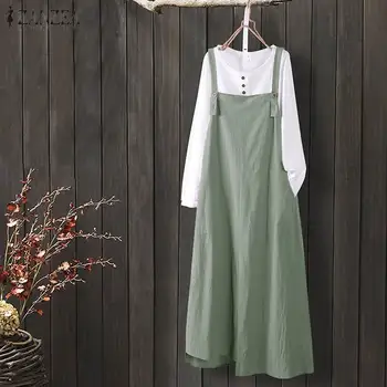 Vintage Celkově Šaty Dámské Letní ZANZEA letní Šaty 2021 Kaftan šaty bez Rukávů Midi Vestidos Plus Velikosti Ženy Dlouhé Nádrže Plášť Femme