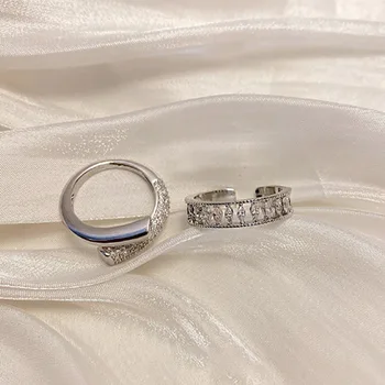 Foxanry 925 Sterling Silver Šumivé Zirkony Prsteny pro Ženy Nové Módní Kreativní Geometrické Elegantní Svatební Nevěsta Šperky Dárky