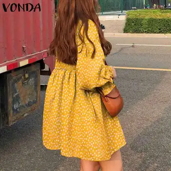 Bohémské Šaty korejský O Krk Vestidos Elegantní Mini Šaty - Ženy Ležérní Dlouhý Rukáv Tištěné Šaty 2021 Květinové letní Šaty