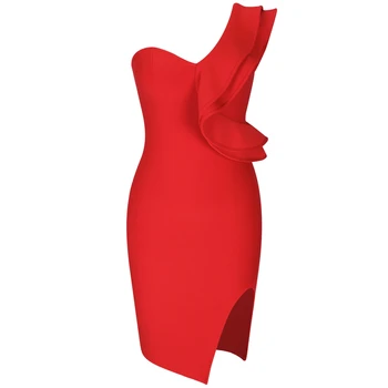 Maketina 2020 Ženy Jedno Rameno Plus Velikosti Obvaz Šaty Elegantní Červené V Krku Obvaz Šaty Sexy Párty Plus Velikost Bodycon Šaty