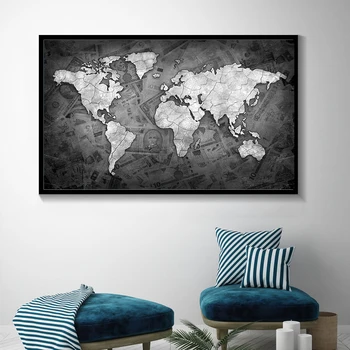 MUTU Abstraktní 3D Mapa Světa Plátno Obraz Světa Mapy na Peníze Pozadí, Tisk Na Plátno pro Kanceláře, Místnosti, Zdi Obraz Dekor
