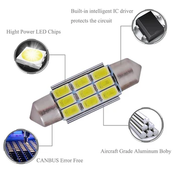 2x Auto Podražcový LED Čip Žárovka 36mm CANBUS C5W 12V spz Světlo Lampy Vnitřní Dome Čtení Světla