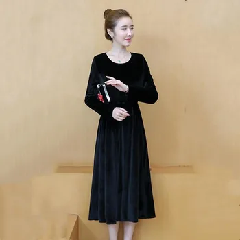 Značka 2020 ruské ženy Elegantní luxusní velurové party šaty,M-7XL plus velikost Autunm a v Zimě dlouhý rukáv sametové šaty Vestidos