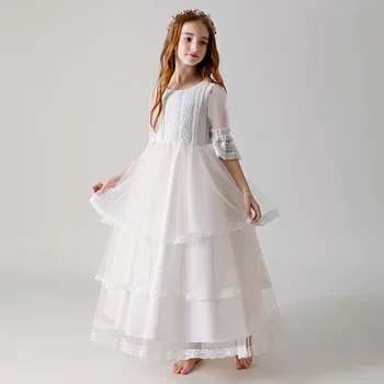 2020 Dívky Šaty Elegantní Bílá Družička Děti Šaty Pro Dívky dětské Dlouhé High-end Večer Princezna Svatební Šaty